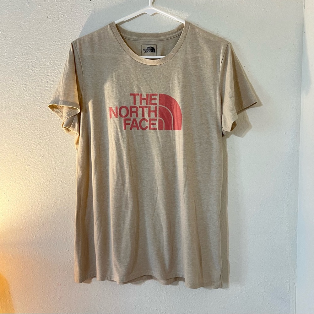 The North Face Beige T-Shirt with Pink Logo